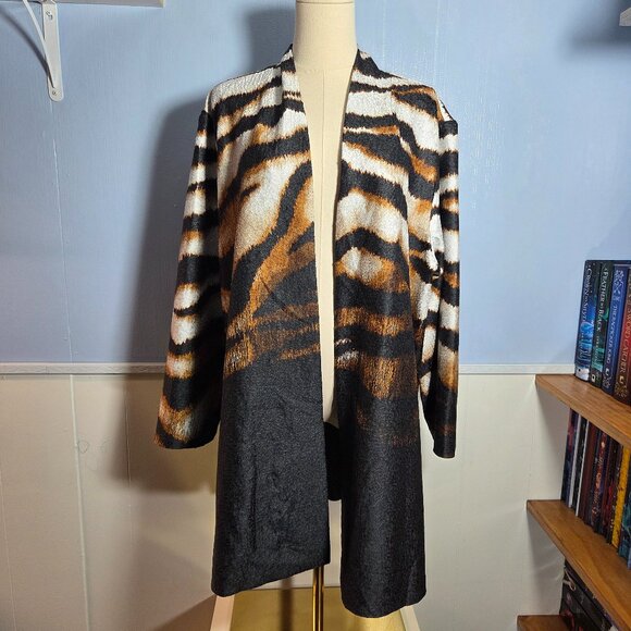 Chico's Size 3 Black Brown Animal Print Longsleeve Lightweight Open Cardigan - Picture 1 of 10